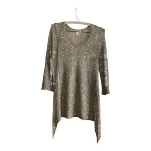 Boston Proper Gold Sequin Asymmetrical Tunic Top Size Small